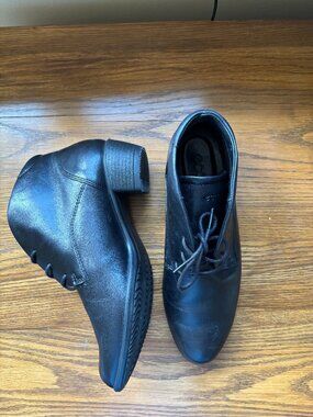 ECCO Touch 35 Black Leather Lace Up Low Block Heel Ankle Boots Size 40 / 9-9.5